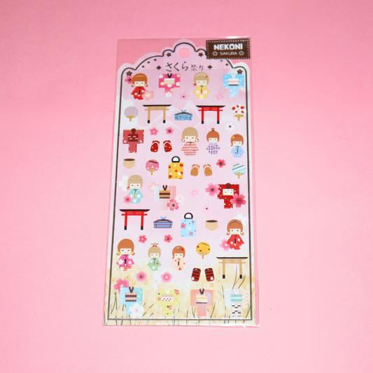 Sticker Sheet Sakura Festival Kimono (NEKONI)