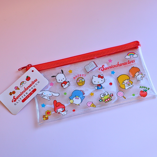 Sanrio Glitter Vinyl Flat Pouch Sanrio Characters Red(SANRIO)