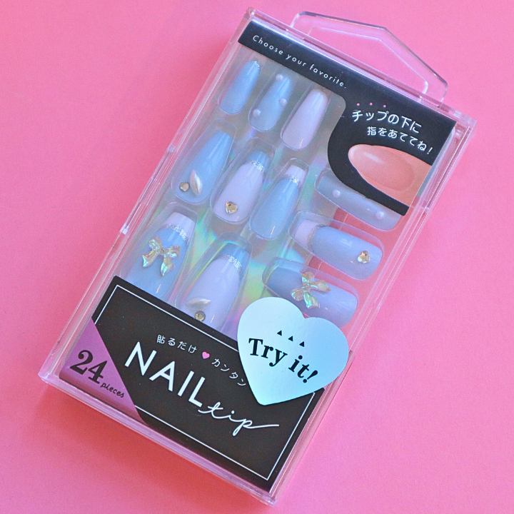 Press-On Nails Blue Ribbon 24pcs (KAMIO)