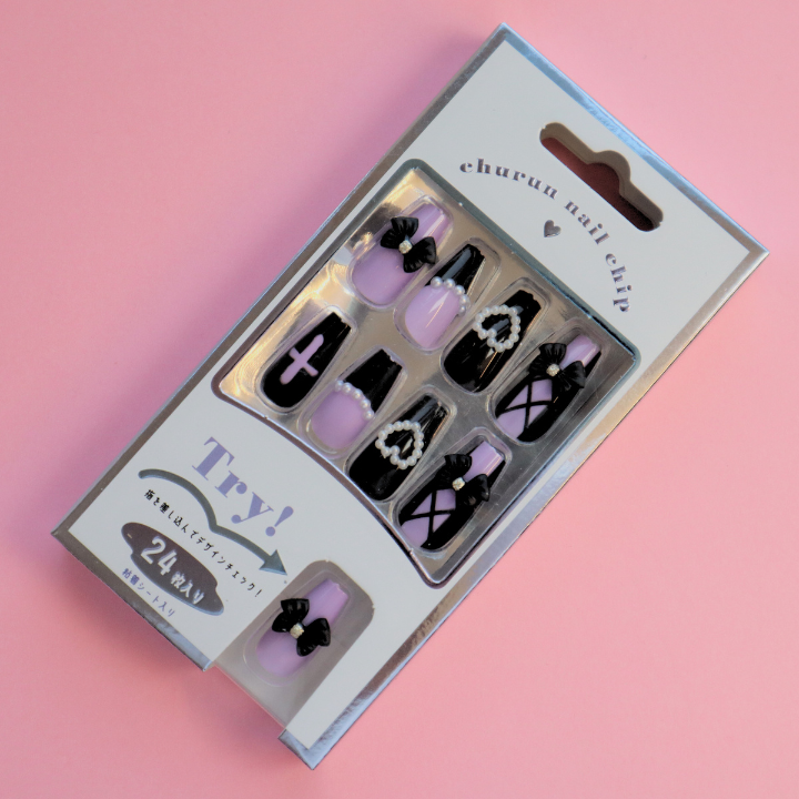 Press-On Nails Purple Black 24pcs (KAMIO)