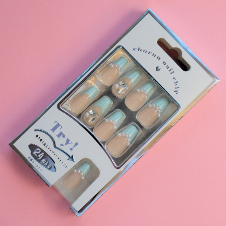 Press-On Nails Light Blue French 24pcs (KAMIO)
