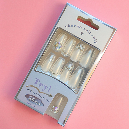 Press-On Nails Pearl White 24pcs (KAMIO)