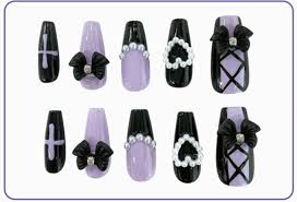 Press-On Nails Purple Black 24pcs (KAMIO)