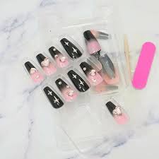 Press-On Nails BLACK PINK 24pcs (KAMIO)