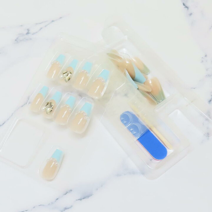 Press-On Nails Light Blue French 24pcs (KAMIO)