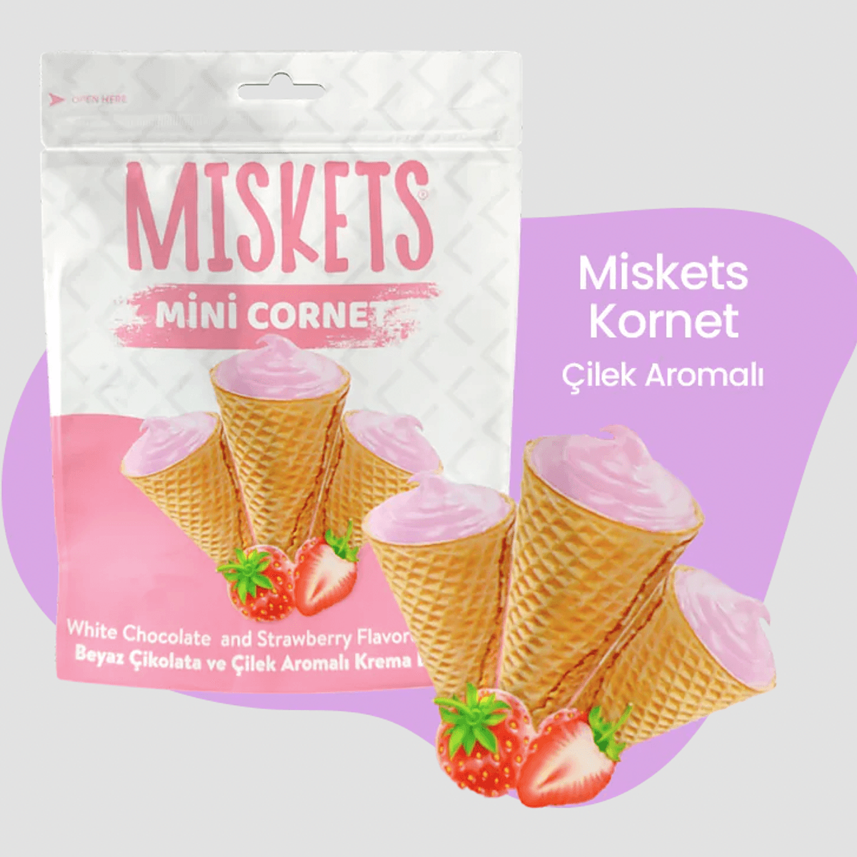 White Chocolate & Strawberry Mini Cones 50g (MISKETS)